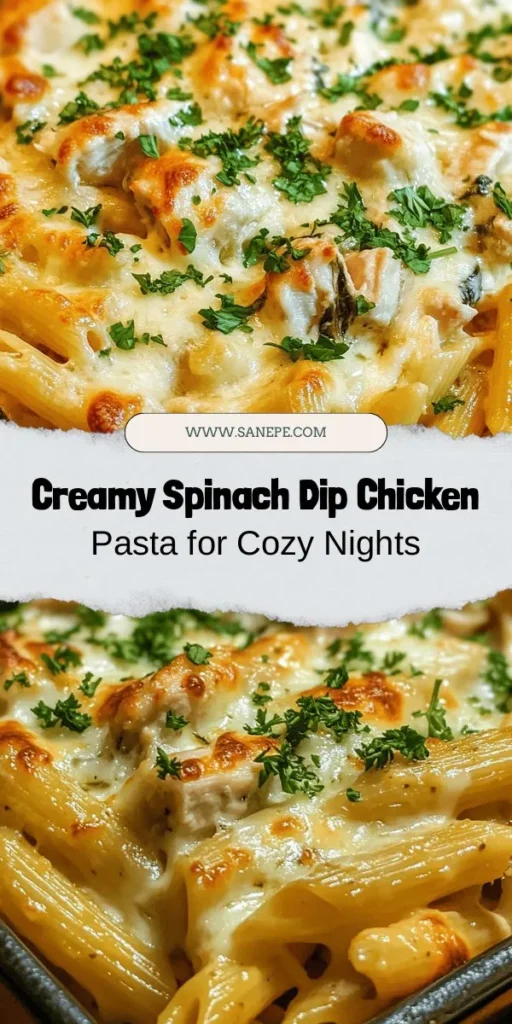 Discover the ultimate comfort food with this Spinach Dip Chicken Pasta recipe! Combining the creamy, rich flavors of spinach dip with tender chicken and hearty pasta, it's a crowd-pleaser for any occasion. Perfect for cozy weeknight dinners, this dish is nutritious and indulgent, making it a great option for meal prep. Get ready to impress your family and friends with a delicious meal that’s easy to make! #SpinachDip #ChickenPasta #ComfortFood #EasyRecipes #HealthyEating