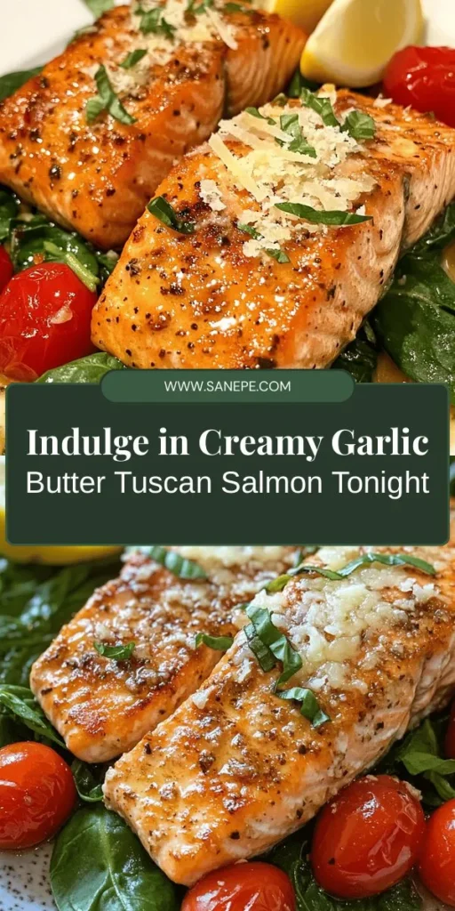 Discover the luxurious flavors of Decadent Creamy Garlic Butter Tuscan Salmon, a dish that combines tender salmon with a rich garlic butter sauce, fresh tomatoes, and spinach. Simple to prepare, this gourmet meal is perfect for any occasion, from weeknight dinners to special celebrations. Impress your loved ones with this satisfying and nutritious recipe that’s both easy and delicious. Don't forget to pair it with your favorite sides! #TuscanSalmon #DinnerIdeas #HealthyRecipes #GourmetCooking #Foodie