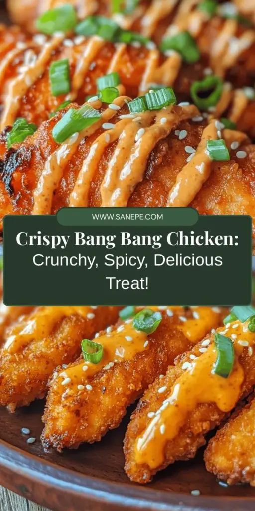 Discover the mouthwatering delight of Crispy Bang Bang Chicken! Perfect for any occasion, this dish features tender chicken coated in a crispy layer with a rich, spicy sauce that’s sure to impress. Easy to make with simple ingredients, it can be served as an appetizer or a main course. Elevate your cooking game and enjoy a taste of Asian-inspired cuisine right at home. Try this recipe today! #BangBangChicken #CrispyChicken #ComfortFood #EasyRecipes #DeliciousEats #FoodieFavorites #HomeCooking