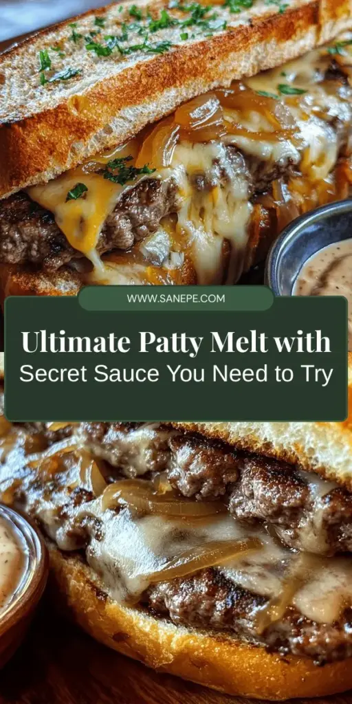 Indulge in the flavors of the Ultimate Patty Melt with Secret Sauce! This delicious sandwich combines juicy beef patties, melted Swiss cheese, and caramelized onions, all nestled between crispy rye bread. The secret sauce adds a creamy tang that elevates this classic comfort food to new heights. Perfect for dinner or brunch, this recipe is sure to impress. Try it out and enjoy every savory bite! #PattyMelt #ComfortFood #SecretSauce #HungryForMore #FoodieFavorites #RecipeIdeas