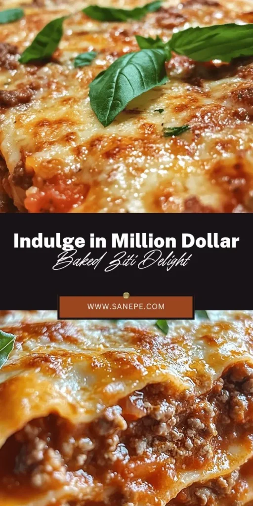 Transform your dinner with the Million Dollar Baked Ziti, a luxurious twist on a classic comfort dish. Layers of ziti pasta, rich marinara, creamy ricotta, and gooey mozzarella create a delectable, satisfying meal perfect for families or gatherings. Plus, this adaptable recipe accommodates various dietary preferences, so everyone can indulge. Elevate your mealtime with this unforgettable baked ziti! #BakedZiti #ComfortFood #ItalianRecipes #MealPrep #FamilyDinner