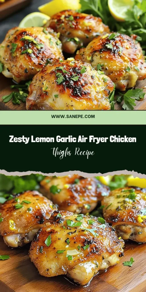 Discover the flavorful delight of Zesty Lemon Garlic Air Fryer Boneless Chicken Thighs! This quick and easy recipe combines juicy chicken thighs with the vibrant flavors of lemon and garlic, all cooked to perfection in an air fryer for a healthier option. Enjoy crispy, mouthwatering chicken that's ready in under 30 minutes—perfect for weeknight dinners or gatherings. Elevate your meals with this nutritious dish! #AirFryerRecipes #HealthyEating #ChickenThighs #EasyDinner #CookingAtHome #LemonGarlicChicken