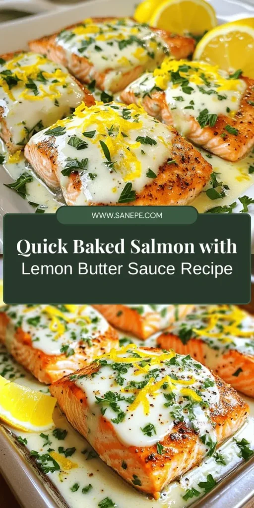 Discover the ultimate Quick and Delicious Easy Baked Salmon with Lemon Butter Cream Sauce! This simple 20-minute recipe is perfect for busy lifestyles, marrying health and flavor with rich omega-3s and zesty notes. With tender salmon fillets and a creamy, tangy sauce, every bite is a delight. Elevate your dinner game without the fuss! Perfect for families or a cozy night in. Enjoy and share your creations! #BakedSalmon #EasyRecipes #HealthyCooking #SeafoodLovers #DinnerIn20 #LemonButterSauce