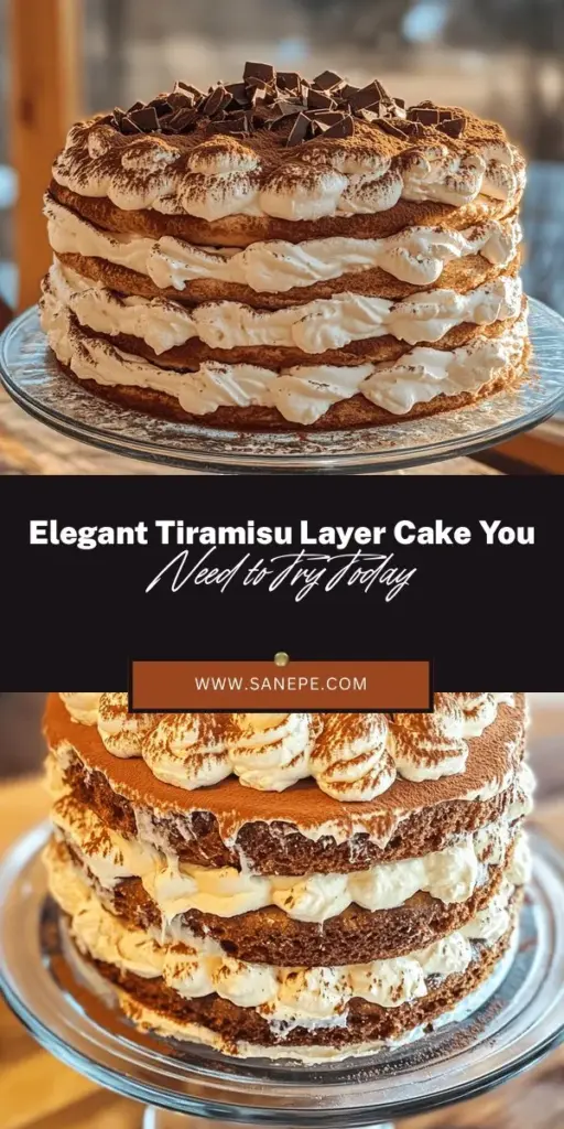 Indulge in the decadence of our Elegant Tiramisu Layer Cake! This stunning twist on the classic Italian dessert features layers of coffee-soaked ladyfingers, rich mascarpone, and a touch of chocolate. Ideal for special occasions or any sweet craving, this cake will impress your guests with its beautiful presentation and harmonious flavors. Perfectly light yet satisfying, it’s the ultimate treat! #Tiramisu #LayerCake #Dessert #ItalianDesserts #BakingFun #SweetTreats