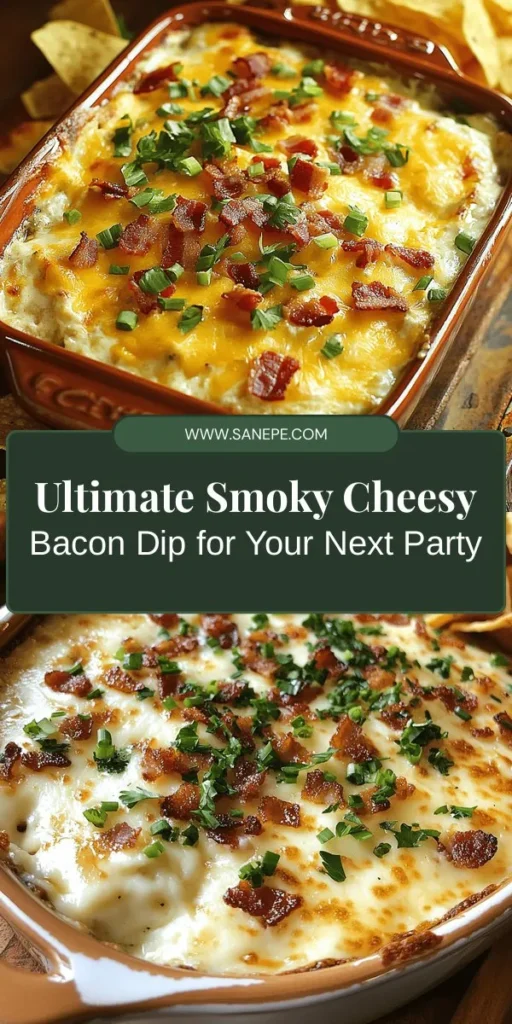 Discover the perfect appetizer for your next gathering with Smoky Cheesy Bacon Bliss Dip! This creamy and indulgent dip combines the rich smokiness of Gouda cheese and crispy bacon, creating a mouthwatering experience that everyone's sure to love. Pair it with tortilla chips, fresh veggies, or toasted baguette slices for an unforgettable treat. Elevate your game day, holiday party, or any casual get-together with this crowd-pleaser! #DipRecipe #PartyFood #CheesyBaconDip #Appetizers