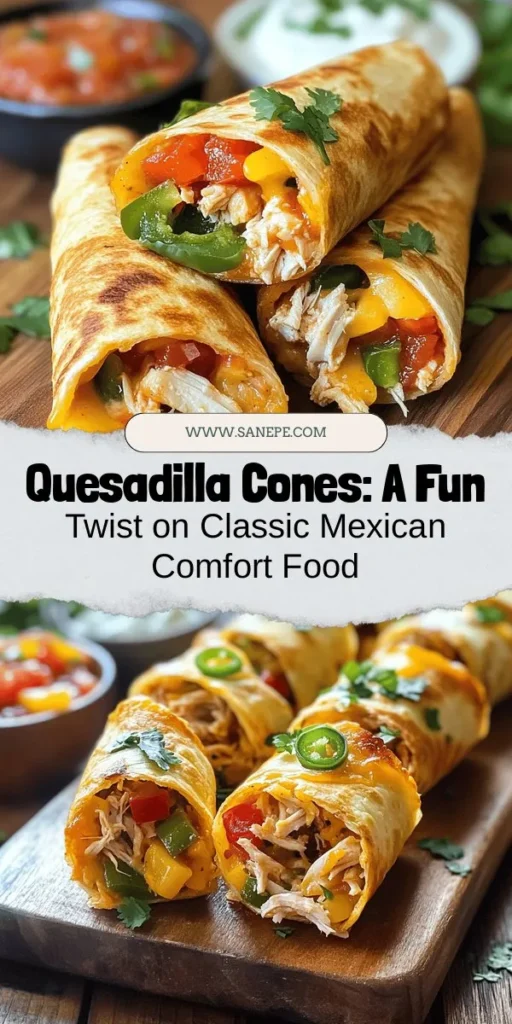 Discover the innovative Quesadilla Cones, a fun twist on the beloved classic! These handheld delights combine crispy flour tortillas with melty cheese and a variety of delicious fillings, making them a perfect choice for parties or family meals. With endless customization options, you can mix and match ingredients like proteins, veggies, and spices to suit any taste. Elevate your dining experience and impress your guests with this creative take on Mexican cuisine! #QuesadillaCones #MexicanFood #FoodInnovation #PartyFood #CookingFun #Recipes