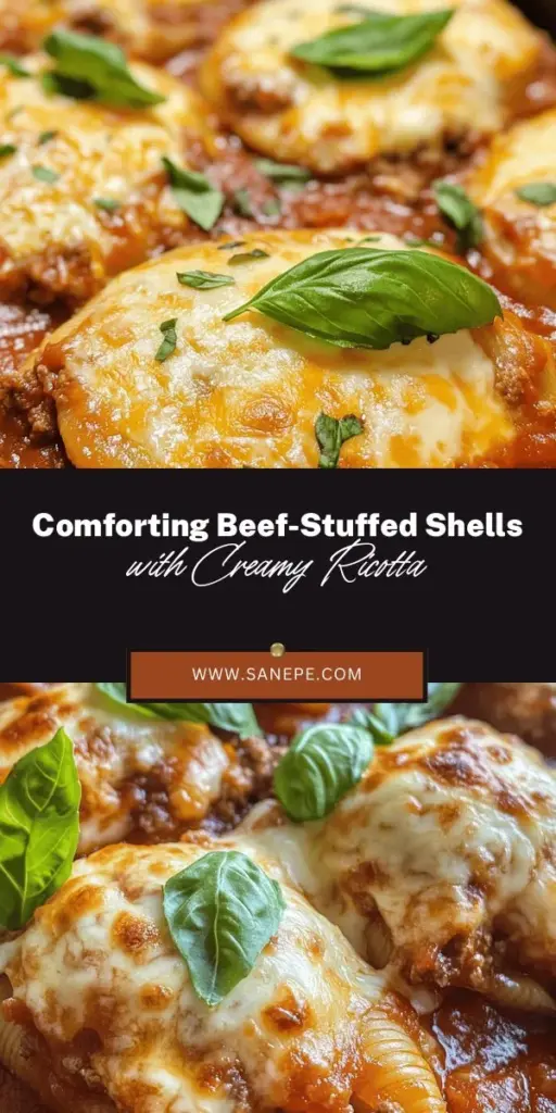 Indulge in a comforting classic with Beef-Stuffed Shells featuring a creamy ricotta filling! This delicious dish combines oversized pasta shells, savory ground beef, and rich cheeses, all enveloped in marinara sauce for a meal that pleases everyone. Perfect for family dinners or special occasions, these stuffed shells are easy to make and customizable to suit your tastes. Bring the warmth of home-cooked Italian dining to your table tonight! #BeefStuffedShells #PastaRecipes #ComfortFood #DinnerIdeas #ItalianCuisine