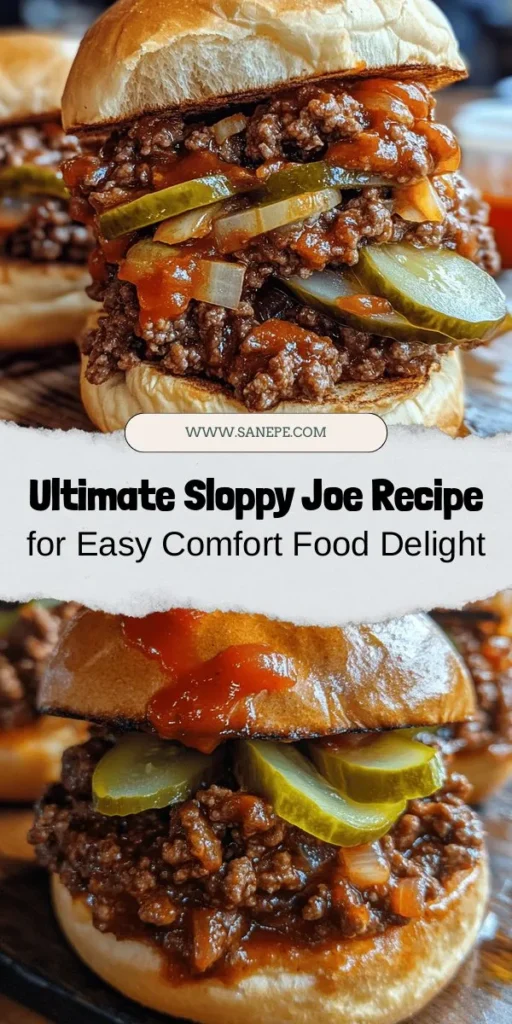 Discover the ultimate comfort food with this easy Sloppy Joe recipe! Perfect for family dinners, game nights, or weeknight meals, these delicious sandwiches are sure to please everyone. Learn about the origins of Sloppy Joes, essential ingredients like ground meat, veggies, and zesty sauce, plus tips for customizing your filling. Serve on toasted buns for a satisfying and nostalgic dish. Get ready to whip up The BEST Sloppy Joes! #SloppyJoes #ComfortFood #EasyRecipe #FamilyDinner #Cooking #HomeCooking #MealPrep #WeeknightMeals