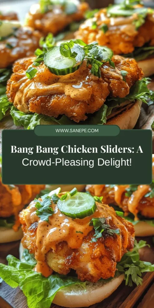 Get ready to elevate your next gathering with Bang Bang Chicken Sliders! These mouthwatering treats feature crispy chicken thighs coated in a flavorful breading, drizzled with a creamy, spicy Bang Bang sauce, and topped with fresh veggies. Perfect for parties, game days, or family dinners, these sliders are sure to impress. Easy to make and fun to eat, they're a delicious fusion of flavors in a convenient handheld form. #BangBangChicken #Sliders #Yummy #Foodie #PartyFood #Recipe