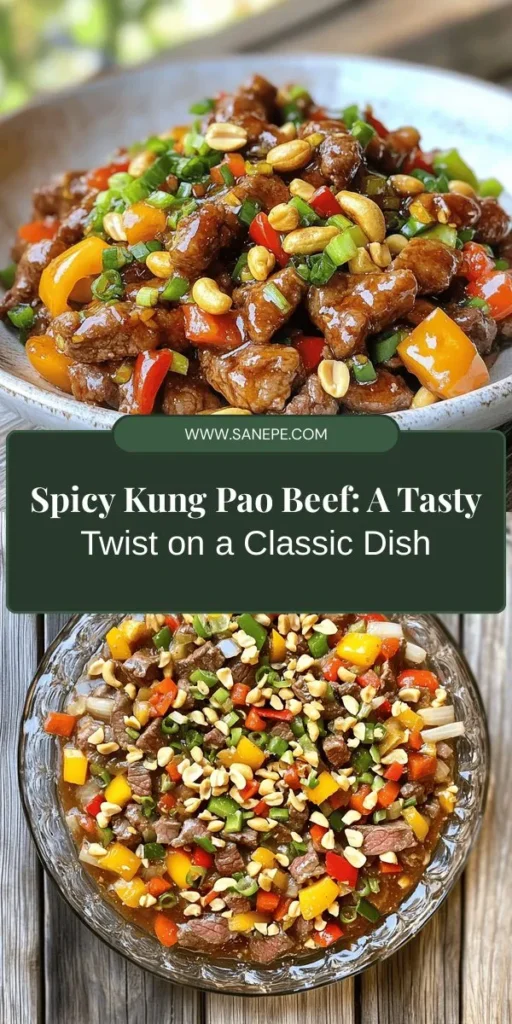 Discover the vibrant flavors of Spicy Kung Pao Beef Delight, a mouthwatering twist on a classic Chinese dish. This easy-to-make recipe features tender beef sirloin, colorful vegetables, and a tantalizing sauce made with soy sauce, rice vinegar, and Sichuan peppercorns for that perfect heat. Whether you're hosting or enjoying a cozy dinner, this dish is sure to impress! Try it tonight and elevate your meal with bold, delicious flavors! #KungPaoBeef #SpicyFood #ChineseCuisine #DinnerRecipes #CookingAtHome #FoodieDelight