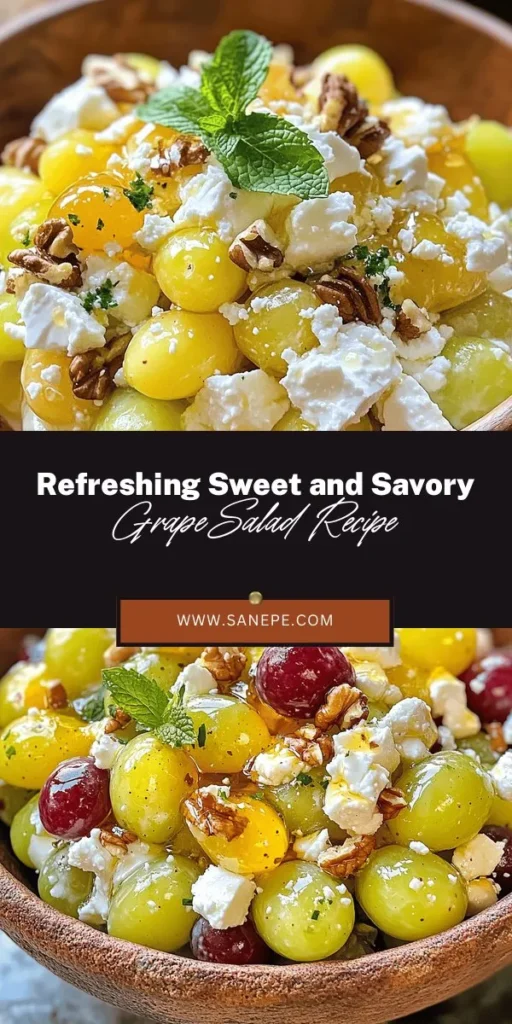 Discover the refreshing Sweet and Savory Grape Salad Delight, a vibrant dish perfect for any occasion! This salad combines juicy grapes, creamy Greek yogurt, crunchy nuts, and savory feta cheese, creating a harmonious blend of flavors and textures. Packed with antioxidants and essential nutrients, it's a healthy choice for picnics, potlucks, and casual dinner parties. Elevate your meals and impress your guests with this delightful recipe! #GrapeSalad #HealthyRecipes #PicnicIdeas #SaladLove #SummerEats