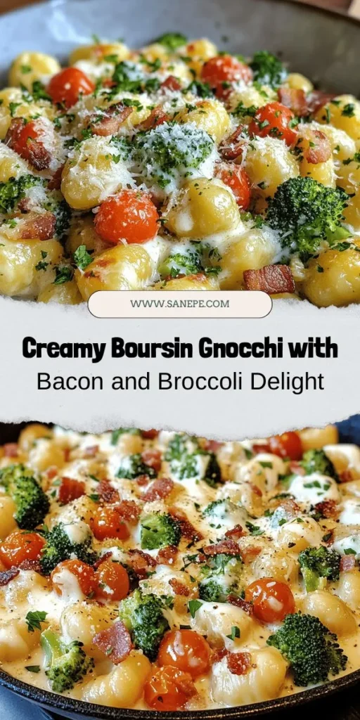 Indulge in the comfort of Cheesy Bliss: Boursin, Bacon & Broccoli Gnocchi! This delightful recipe features creamy Boursin cheese, crispy bacon, and vibrant broccoli, all wrapped around pillowy gnocchi. It's easy to make, using store-bought gnocchi for a quick meal without sacrificing taste. Perfect for a family dinner or gathering, this dish combines rich flavors and textures for an unforgettable experience. Get ready to wow your taste buds! #Gnocchi #ComfortFood #EasyRecipes #PastaLove #BoursinCheese #DinnerIdeas #CheesyGoodness #FoodieFun