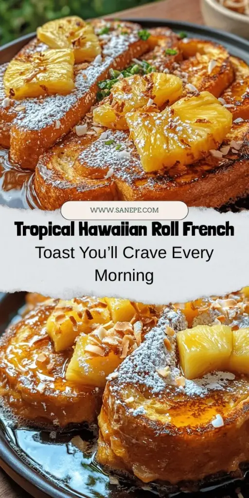 Start your mornings with a delicious twist on a classic favorite! This Tropical Hawaiian Roll French Toast recipe transforms fluffy Hawaiian sweet rolls into a dreamy breakfast treat. With a rich custard mixture and topped with fresh fruits, maple syrup, and toasted coconut, each bite is a slice of paradise. Perfect for special occasions or leisurely weekends, this dish is sure to impress. Get ready to indulge! #FrenchToast #HawaiianRolls #BreakfastIdeas #TropicalRecipes #Brunch