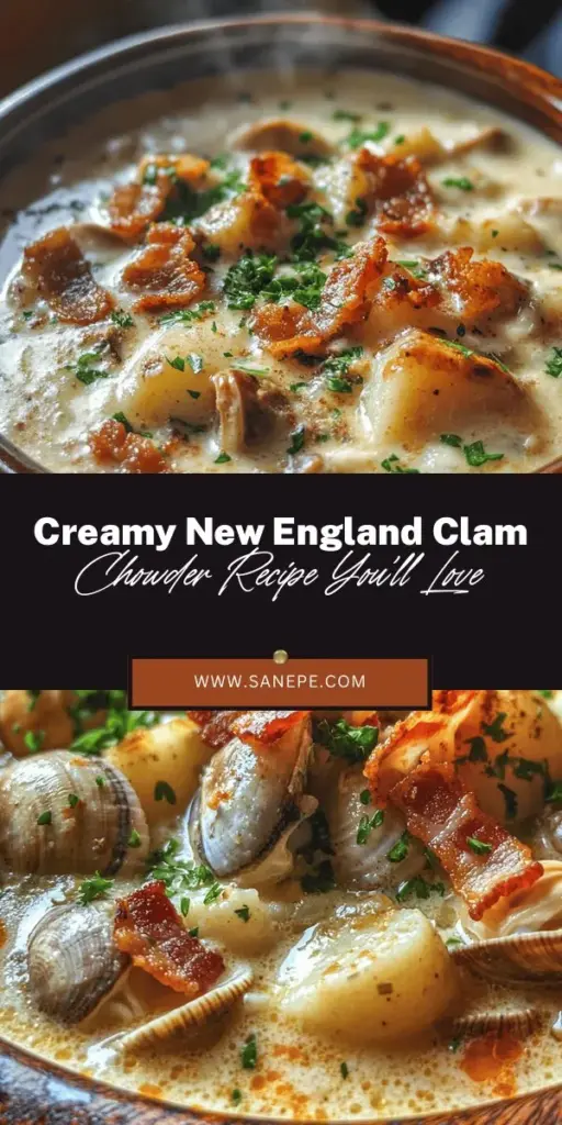 Warm up with a bowl of Heavenly Creamy New England Clam Chowder, a classic dish celebrating the rich maritime tradition of New England. This comforting chowder features tender clams, crispy bacon, and a luxurious creamy base that's sure to delight any palate. With simple ingredients and easy steps, you can recreate this delicious recipe at home. Perfect for winter dinners or holiday gatherings! #ClamChowder #NewEngland #ComfortFood #SeafoodRecipes #SoupSeason