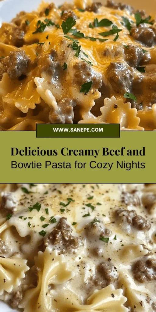 Indulge in the comforting flavors of Creamy Beef and Bowtie Pasta, a dish that brings warmth to any dinner table. With hearty ground beef, creamy sauce, and playful bowtie pasta, it's easy to prepare and perfect for family gatherings. This recipe combines quality ingredients like cheddar cheese, aromatics, and savory seasonings for a rich, satisfying meal. Get ready to impress your loved ones with this delicious comfort food! #CreamyPasta #ComfortFood #FamilyDinner #PastaRecipe #EasyCooking