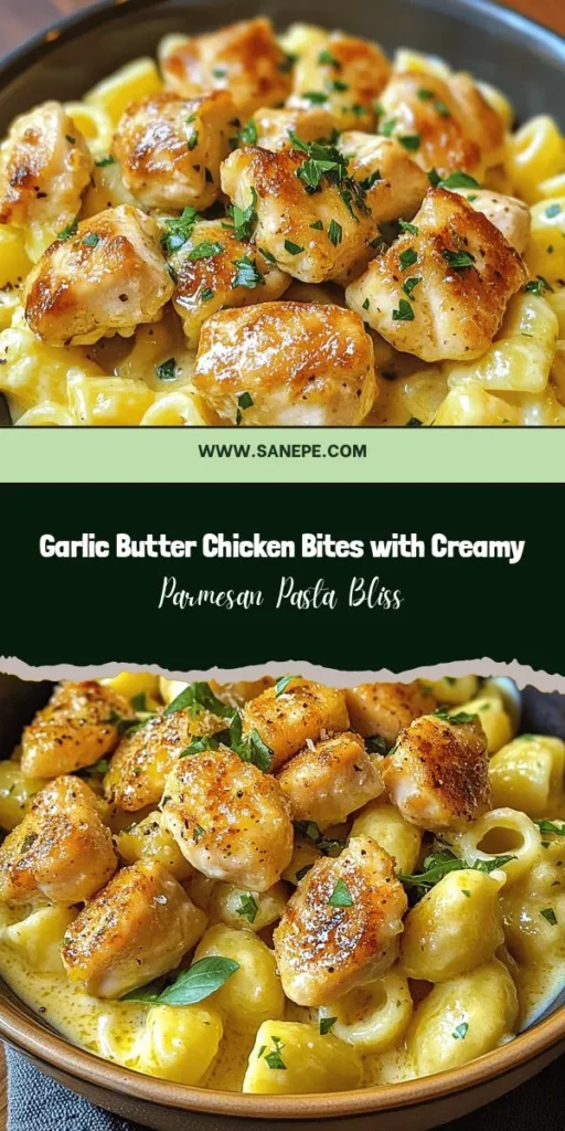 Discover the deliciousness of Garlic Butter Chicken Bites paired with Savory Creamy Parmesan Pasta! This dish is perfect for busy weeknights or special gatherings, featuring tender chicken in a rich garlic butter sauce and creamy pasta that's impossible to resist. Easy to make and sure to impress, it brings comfort and flavor to the table. Dive into this culinary delight and create lasting memories with every bite! #GarlicButterChicken #CreamyPasta #DinnerInspiration #EasyRecipes #ComfortFood #Foodie