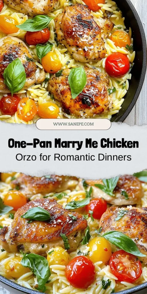 Looking for a romantic dinner idea? Try Marry Me Chicken Orzo, a delightful one-pan meal that’s bursting with rich flavors and comforting textures. This easy recipe features tender chicken thighs, creamy sauce, and al dente orzo pasta, making it perfect for special occasions or a cozy night in. Impress your loved ones with this delicious dish that's sure to inspire proposals! #MarryMeChicken #OnePanDinner #ComfortFood #RomanticRecipes #EasyRecipes #Foodie