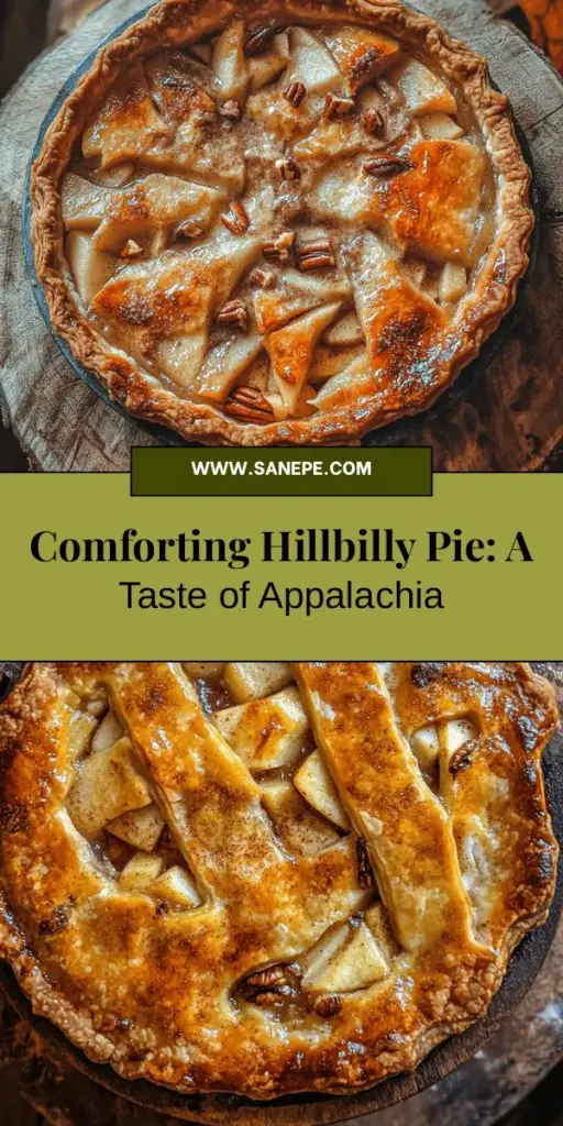 Discover the heartwarming allure of Hillbilly Pie, a cherished dessert from Appalachia that brings family and friends together. This rustic pie features a delightful mix of sweet and tart apples, complemented by warm spices like cinnamon and nutmeg. Perfect for any season, it's easy to make and sure to impress. Enjoy a slice warm with ice cream or as a cozy fall treat. Dive into the tradition of baking Hillbilly Pie! #HillbillyPie #ComfortFood #HomemadeDessert #AppalachianCuisine #BakingTraditions #PieLovers