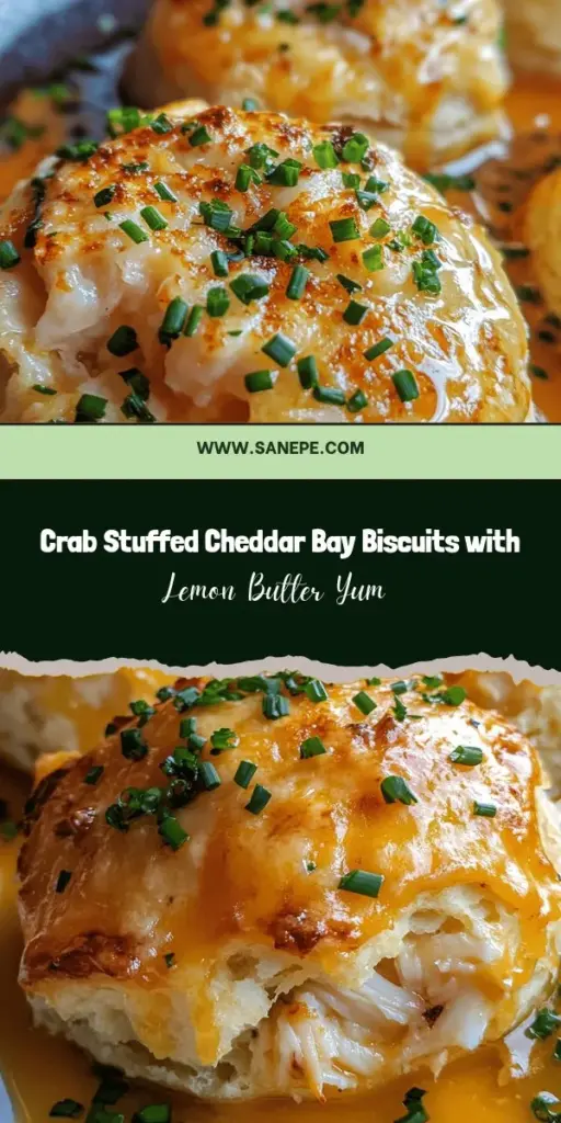 Indulge in the luxurious flavors of Crab Stuffed Cheddar Bay Biscuits with Lemon Butter Sauce! This delectable twist on a classic features rich cheddar cheese and sweet crab meat, all kissed by zesty lemon butter. Perfect for seafood lovers, these biscuits make a stunning appetizer or brunch dish that will impress anyone. Craft this delightful treat for your next gathering and savor the enchanting combination of textures and tastes! #Seafood #CrabBiscuits #Recipe #Yummy #ComfortFood #GourmetCooking #Foodie