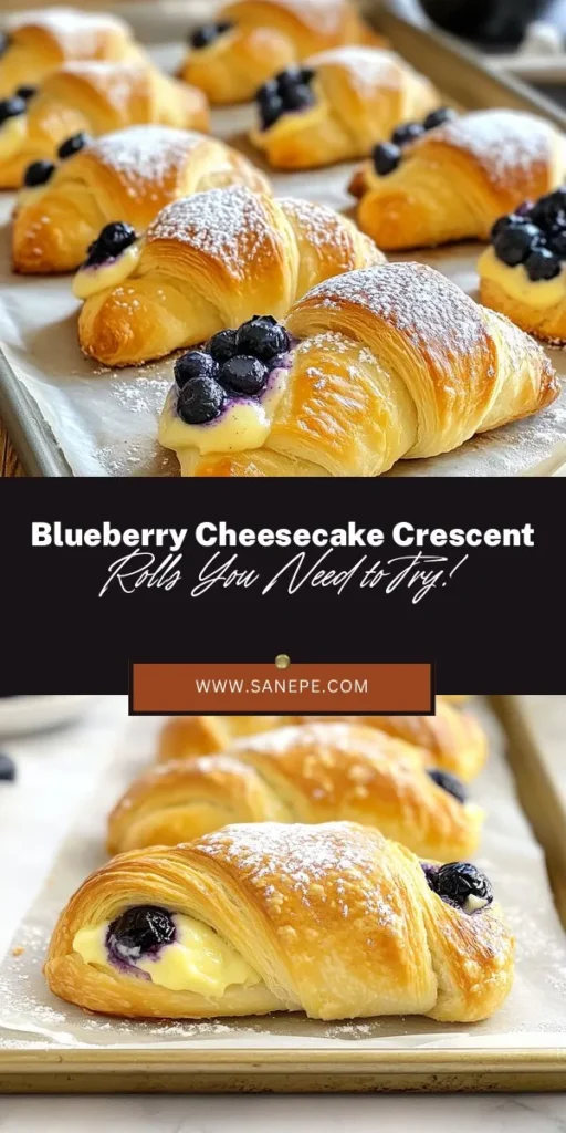 Indulge in the delightful flavors of Blueberry Cheesecake Crescent Rolls! This easy recipe combines flaky crescent dough with creamy cheesecake and fresh blueberries, creating a sweet treat perfect for any occasion. Enjoy them at brunch, dessert, or simply with coffee. Impress your guests with these delicious rolls that are sure to become a new favorite in your home. Try them today! #BlueberryCheesecake #CrescentRolls #DessertRecipe #BakingJoy #HomemadeDelights