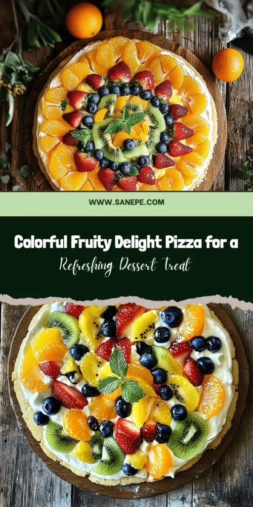 Satisfy your sweet tooth with a vibrant and refreshing Fruity Delight Pizza! This dessert combines a buttery cookie crust, creamy frosting, and colorful fresh fruits for a visually stunning and delicious treat. Perfect for any occasion, it's customizable with your favorite fruits and easy to make. Impress your friends and family with this delightful recipe that brings a burst of flavors and creativity to your gatherings! #Dessert #FruityPizza #SummerTreats #BakingFun #FreshFruit #DeliciousDesserts #EasyRecipes