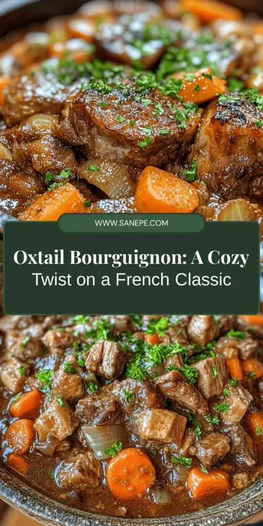 Discover the rich flavors of Oxtail Bourguignon, a reimagined classic French dish that promises to elevate your cooking game. This hearty stew features tender oxtail slow-cooked with red wine, beef broth, and a medley of aromatics. Perfect for cozy nights or family gatherings, each bite encapsulates warmth and comfort. Dive into this culinary journey and let the comforting aroma fill your kitchen. #OxtailBourguignon #FrenchCuisine #ComfortFood #SlowCooking #HomeCooking #Foodie