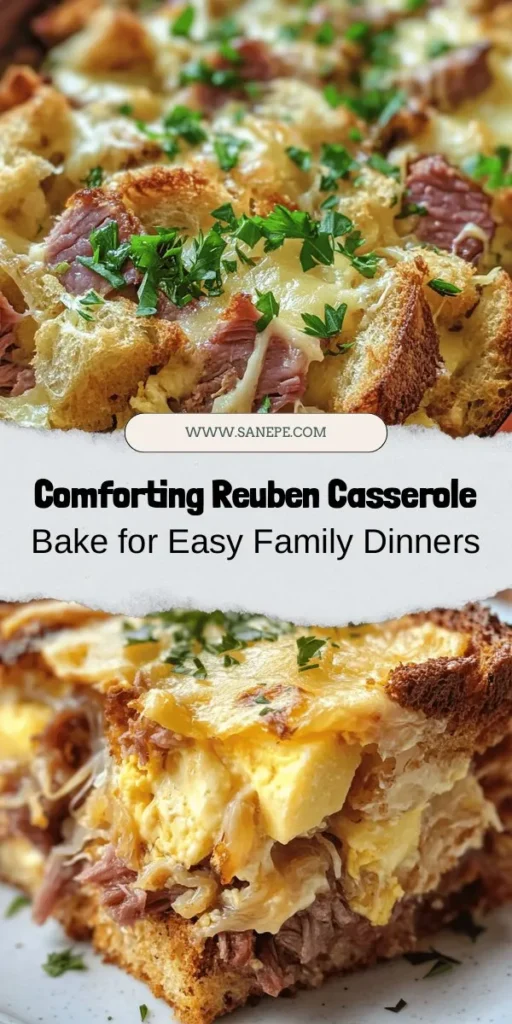 Craving a comforting meal? Try this delicious Reuben Casserole Bake! It brings together the savory flavors of corned beef, tangy sauerkraut, creamy Swiss cheese, and zesty dressing, all in an easy-to-make casserole. Perfect for family dinners or potlucks, this dish is sure to impress! Simplifying the classic Reuben sandwich, it's as tasty as it is hearty. Get the full recipe and bring joy to your table! #ReubenCasserole #ComfortFood #CasseroleRecipes #DinnerIdeas #Foodie