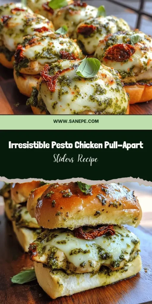 Looking for a crowd-pleaser for your next gathering? Try these Pesto Chicken Pull-Apart Sliders! This easy recipe features tender shredded chicken, flavorful pesto, melted cheese, and sun-dried tomatoes, all nestled in soft slider buns. Perfect for parties, game days, or casual get-togethers, these sliders are fun to share and packed with deliciousness. Get ready for a flavor explosion that everyone will love! #PestoSliders #ComfortFood #PartyFood #EasyRecipes #Sliders