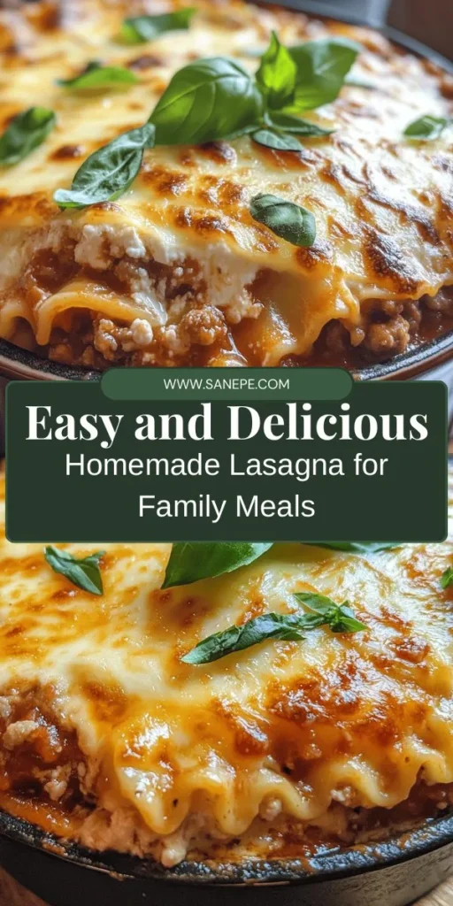 Looking for a delicious and comforting meal? Try this easy homemade lasagna recipe! With layers of tender noodles, savory meat sauce, and creamy cheese, it’s perfect for family dinners or special occasions. Enjoy the nutritional benefits of homemade cooking while bonding with loved ones. Customize it to your taste with vegetarian or gluten-free options. Get ready to impress everyone at the table! #Lasagna #HomemadeRecipes #ComfortFood #FamilyDinner #CookingAtHome #ItalianCuisine #EasyRecipes