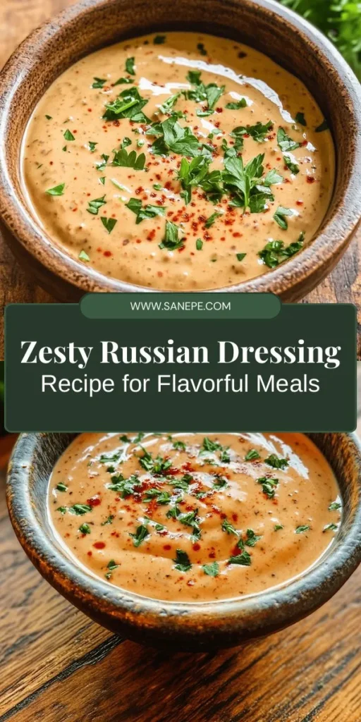 Discover the delicious world of Zesty Homemade Russian Dressing! This savory dressing offers a creamy base with horseradish for a zesty kick, perfect for salads, sandwiches, or as a dip for veggies. Say goodbye to store-bought condiments and hello to freshness and flavor. It's simple to make and customizable to fit any taste. Elevate your meals with this versatile dressing and impress your guests! #HomemadeDressing #RussianDressing #CookingFromScratch #FlavorfulCondiments #HealthyEating