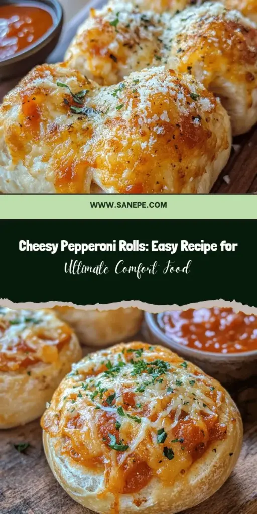 Discover the irresistible taste of cheesy pepperoni rolls with this easy recipe that's perfect for any occasion! These golden rolls, filled with gooey mozzarella and savory pepperoni, are a hit at parties and family gatherings. Simple to make, they can be customized with your favorite ingredients. Serve them with marinara sauce for dipping, and watch them disappear! Try this delicious comfort food today! #CheesyPepperoniRolls #SnackIdeas #ComfortFood #EasyRecipes #Appetizers