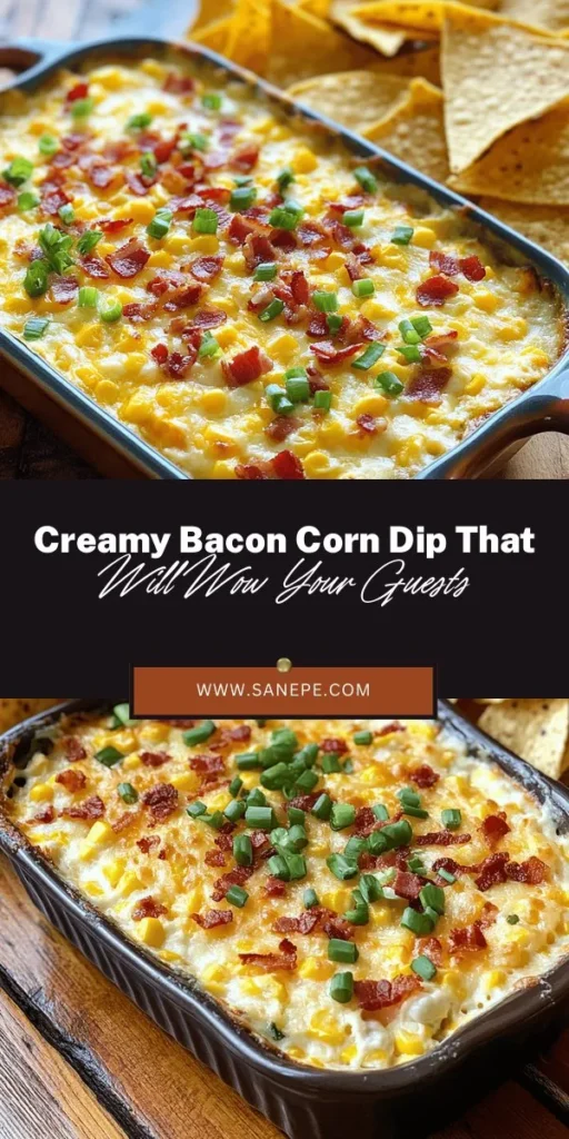 Discover the ultimate party pleaser with this Creamy Bacon Bliss Corn Dip! Perfect for game days, potlucks, and barbecues, this dip combines fresh corn, crispy bacon, and a creamy cheese base for an irresistible taste. Enjoy it with tortilla chips, veggies, or crackers for a delightful snack. Easy to make and sure to impress, this dip is a must-try! Tag your friends and get ready for a flavor explosion! #CornDip #PartyFood #BaconLovers #Appetizers #DipRecipes