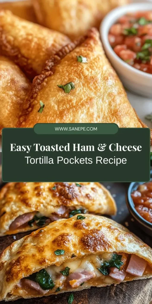 Discover the perfect quick meal with these toasted ham and cheese tortilla pockets! They’re easy to make and fully customizable for any taste. Enjoy the savory combo of melted cheese and ham wrapped in a soft tortilla, with the option to add fresh spinach for a nutritious boost. Whether for lunch, dinner, or a snack, this recipe is a must-try. Get ready to impress with balanced flavors and satisfying bites! #TortillaPockets #EasyRecipes #HamAndCheese #QuickMeals #ComfortFood