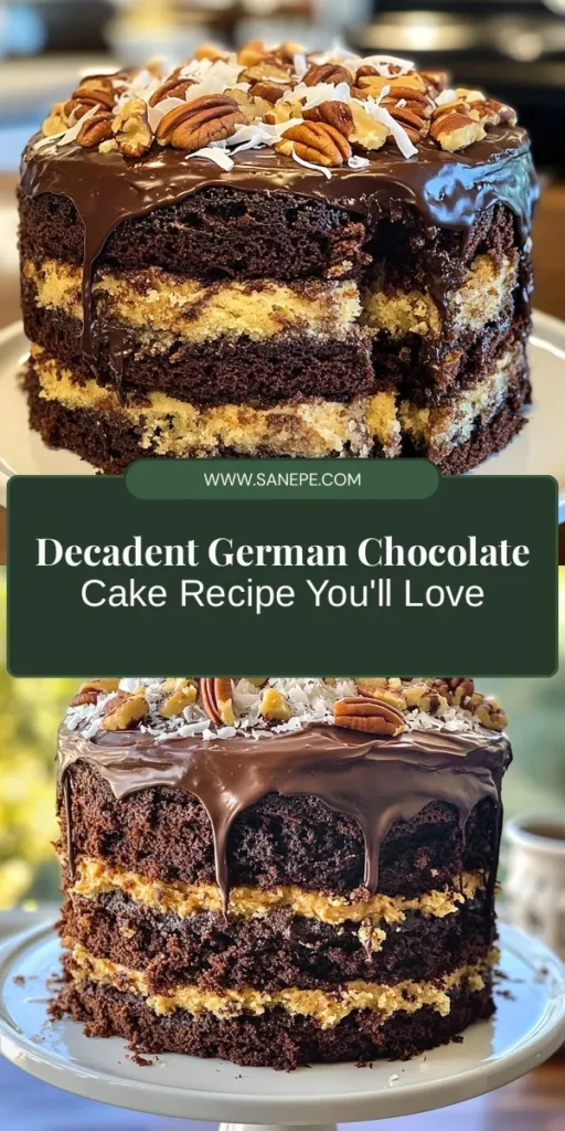 Unleash your inner baker with this Indulgent German Chocolate Cake! This classic American dessert, named after Samuel German, features rich chocolate layers layered with a unique coconut-pecan frosting. Perfect for celebrations or a sweet treat any day, this cake is sure to impress. Follow our step-by-step guide to create the ultimate decadent delight that your friends and family will adore. #GermanChocolateCake #Baking #Dessert #ChocolateLovers #FoodieDelight #CakeRecipe