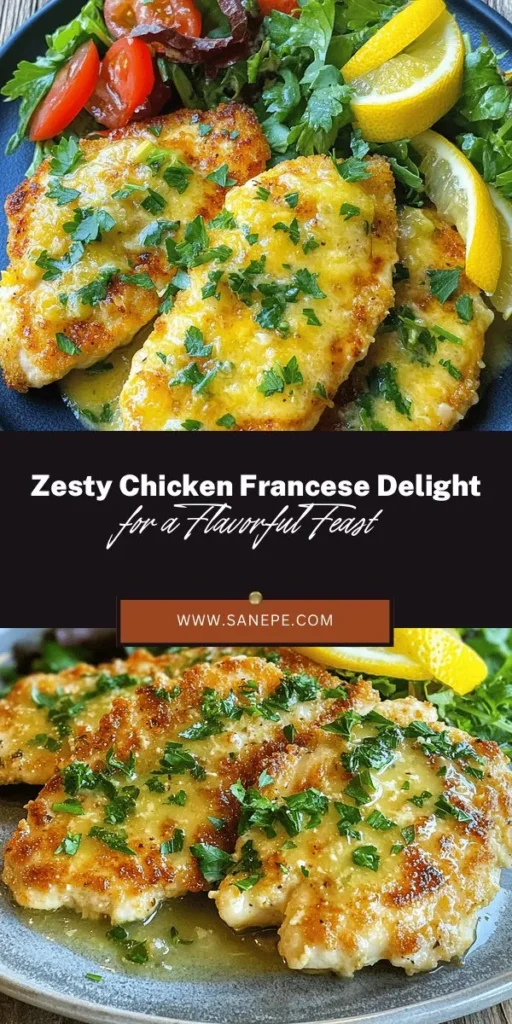 Discover the zesty twist on a classic favorite with Zesty Chicken Francese Delight! This Italian-American dish features tender chicken cutlets in a crispy batter, smothered in a bright lemon-butter sauce with fresh herbs, perfect for any occasion. Easy to prepare yet sophisticated enough for dinner parties, this recipe is sure to impress! Get your taste buds dancing and elevate your family meals with this delicious dish. #ChickenFrancese #ItalianCuisine #EasyRecipes #Foodie #CookingAtHome