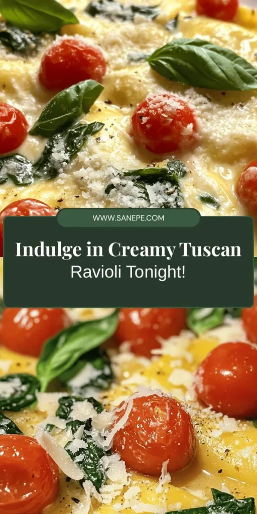 Indulge in the rich flavors of Creamy Tuscan Ravioli with this simple and delectable recipe! Featuring fresh cheese ravioli, a luscious cream sauce, and vibrant ingredients like cherry tomatoes and baby spinach, this dish is perfect for any occasion. Experience the warmth of Italian cuisine at home and impress your family and friends with this comforting meal. Get cooking and bring a taste of Tuscany to your dinner table! #TuscanRavioli #ItalianCuisine #ComfortFood #HomeCooking #PastaLovers #FoodieDelight