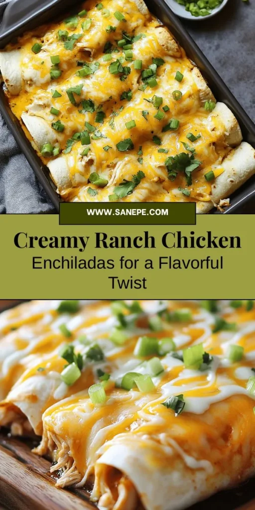 Experience the delicious fusion of flavors with Ranch Chicken Enchiladas! This creative twist on a classic dish features tender chicken wrapped in soft tortillas, all drizzled with creamy ranch dressing and topped with melted cheese. Perfect for family dinners or casual gatherings, these enchiladas are sure to please everyone at the table. Discover tips on ingredients, preparation, and variations to enhance your culinary adventure! #RanchChickenEnchiladas #MexicanCuisine #ComfortFood #EasyRecipes #FamilyDinner