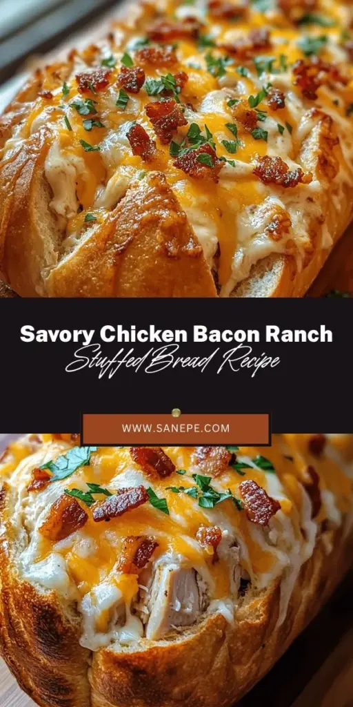 Indulge in the comforting flavors of Chicken Bacon Ranch Stuffed Bread, the perfect dish for any gathering! This delicious recipe combines crispy bread with a mouthwatering filling of shredded chicken, crispy bacon, creamy ranch dressing, and melted cheese. Ideal for game day, family dinners, or a cozy snack, this stuffed bread is a crowd-pleaser that brings everyone together. Try it today and elevate your comfort food game! #ComfortFood #StuffedBread #ChickenBaconRanch #RecipeIdeas #FoodLovers