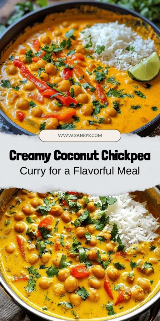 Indulge in the rich flavors of creamy coconut chickpea curry, a delightful dish that's as nutritious as it is delicious! Packed with protein and essential nutrients, this vibrant curry combines the earthy goodness of chickpeas with the creamy texture of coconut milk and aromatic spices, making it perfect for everyone. Easy to prepare and endlessly versatile, enjoy it with rice, naan, or on its own. Discover your next favorite recipe! #CoconutCurry #Chickpeas #HealthyEating #VegetarianRecipes #FlavorfulMeals #ComfortFood