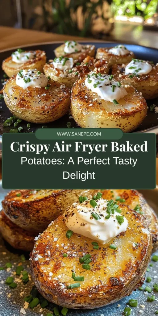 Discover the secret to perfectly crispy air fryer baked potatoes! With just a few simple ingredients, like medium russet potatoes and a sprinkle of olive oil, you can create a delicious side or snack that's healthier than traditional frying. This method ensures a fluffy interior and a golden crust, making it a favorite for all. Pair with your favorite toppings for endless customization. Get ready to enjoy a crispy delight! #AirFryerRecipes #BakedPotatoes #HealthyCooking #CrispyPotatoes #ComfortFood