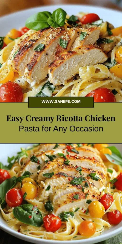 Discover the ultimate comfort food with Creamy Ricotta Chicken Pasta! This easy-to-make recipe features tender chicken, creamy ricotta, and fresh veggies for a deliciously balanced meal that's perfect for any occasion. Enjoy a gourmet dinner in no time, whether it's a cozy weeknight or a special gathering. Elevate your dining experience with tips and tricks to make this delightful dish even more perfect. Dive into flavor! #PastaRecipe #ComfortFood #DinnerIdeas #CookingTips #Foodie