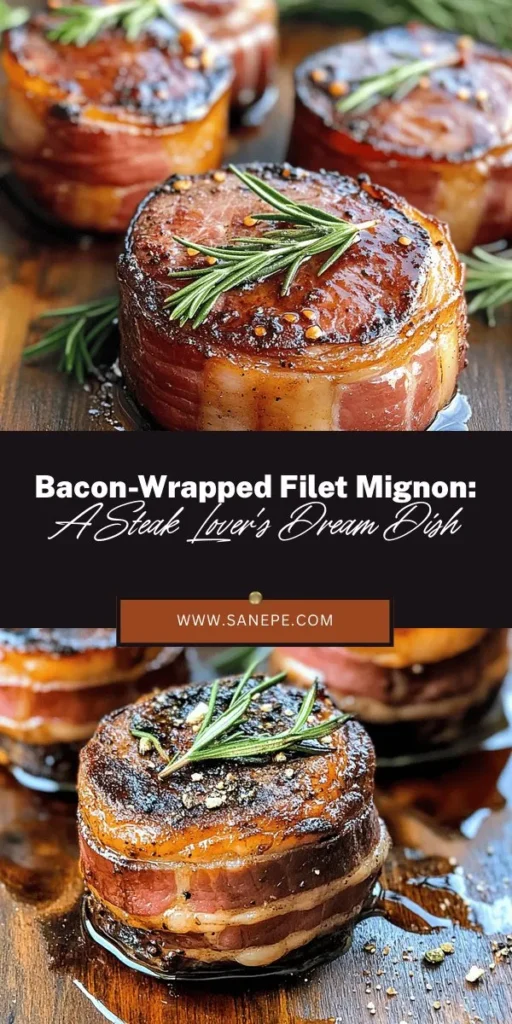 Indulge in a culinary masterpiece with our Bacon-Wrapped Filet Mignon Delight! This elegant dish combines buttery filet mignon with savory bacon, elevating any dining occasion. Perfect for celebrations or a cozy dinner, it's simple to prepare with a few high-quality ingredients. Explore the art of wrapping and searing for a deliciously crispy exterior and juicy interior, and impress your guests with every bite! #FiletMignon #BaconWrapped #GourmetCooking #BeefLovers #DinnerPartyIdeas #CulinaryDelight