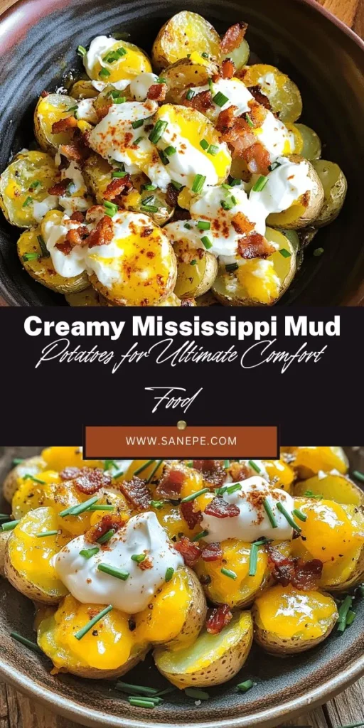 Discover the mouthwatering delight of Mississippi Mud Potatoes, a creamy and savory twist on the classic baked potato. Tender baby potatoes are enveloped in a luscious blend of sour cream, cream cheese, cheddar, and crispy bacon, enhanced by garlic and smoked paprika. Perfect as a side dish for grilled meats or a potluck favorite, this recipe combines comfort food with gourmet flair. Try this indulgent dish and elevate your next meal! #MississippiMudPotatoes #ComfortFood #PotatoRecipes #SouthernCooking #FoodieFavorites #DeliciousSides