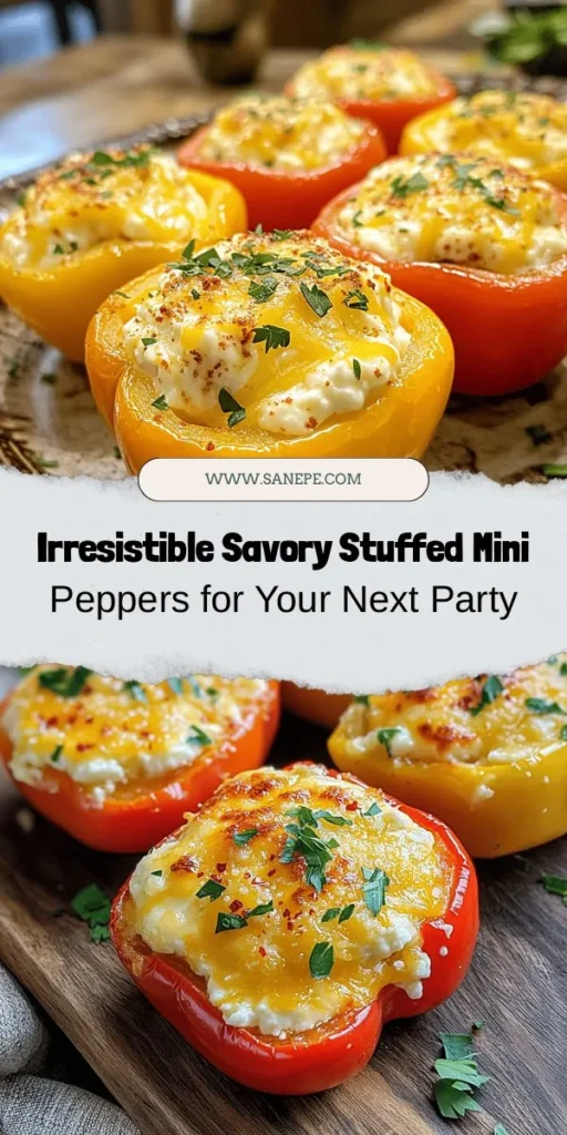 Elevate your next gathering with these Savory Stuffed Mini Peppers, a vibrant and flavorful appetizer that impresses with every bite. Filled with a creamy blend of cream cheese, cheddar, and feta, these delightful bites offer a perfect balance of flavors and textures. Easy to customize with various herbs and spices, they're perfect for any occasion. Get ready to wow your guests with this stunning and delicious treat! #StuffedPeppers #AppetizerIdeas #PartyFood #HealthyEats #FoodieDelight #YummySnacks