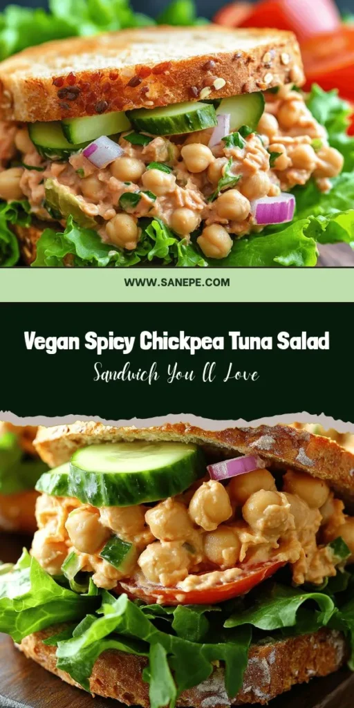 Looking for a delicious and nutritious meal? Try these Vegan Spicy Chickpea Tuna Salad Sandwiches! Packed with protein-rich chickpeas, zesty spices, and fresh veggies, this plant-based twist on tuna salad is perfect for a satisfying lunch or light dinner. Easy to prepare and customizable to your taste, it's a great way to enjoy a healthy meal while being kind to the planet. Discover the goodness of plant-based eating today! #Vegan #ChickpeaSalad #HealthyEating #PlantBased #VeganRecipes #MeatlessMonday