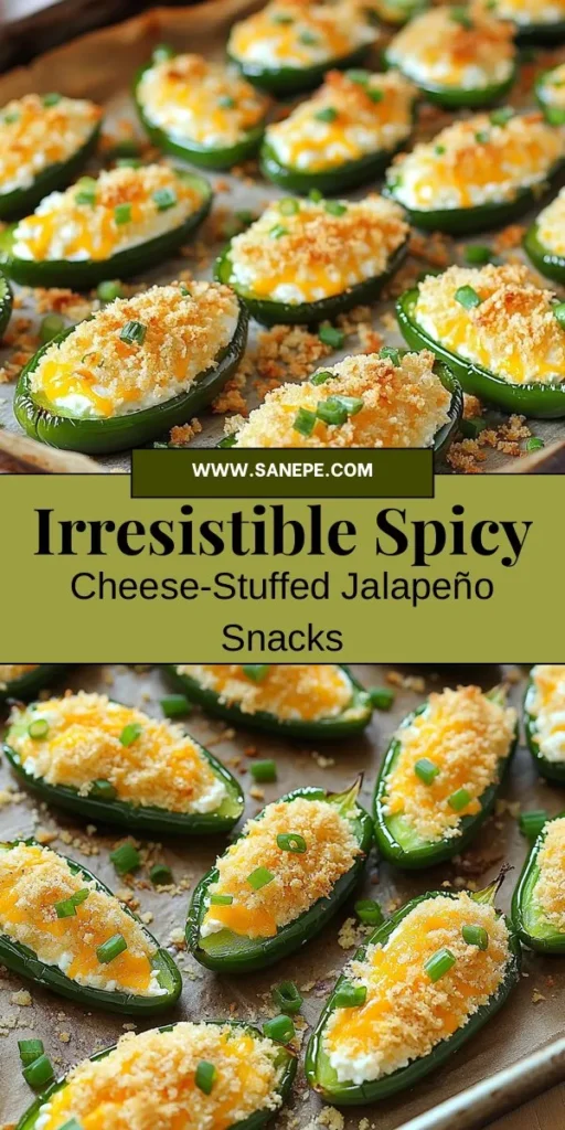 Discover the ultimate crowd-pleaser with Spicy Cheese-Stuffed Jalapeño Snacks! These flavorful appetizers bring together creamy cheese and a hint of spice, all enveloped in tender jalapeños. Perfect for game days, barbecues, or cozy nights in, these delicious bites are sure to impress your guests. Elevate your snacking game and get ready to ignite conversations with this tasty treat! #JalapenoSnacks #CheeseLovers #Appetizers #SpicyTreats #PartyFood #TexMex