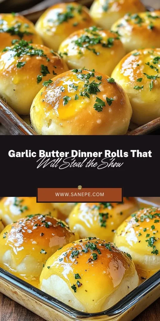 Indulge in the warmth of homemade Garlic Butter Dinner Rolls, the perfect addition to any meal! These fluffy, golden rolls are infused with a rich garlic butter that elevates their savory flavor, making them irresistible. With just a few simple ingredients and easy steps, you'll create delightful rolls that impress family and friends. Serve them with soups, grilled meats, or enjoy them on their own! #GarlicButter #DinnerRolls #HomemadeBread #ComfortFood #BakingJoy #Foodie