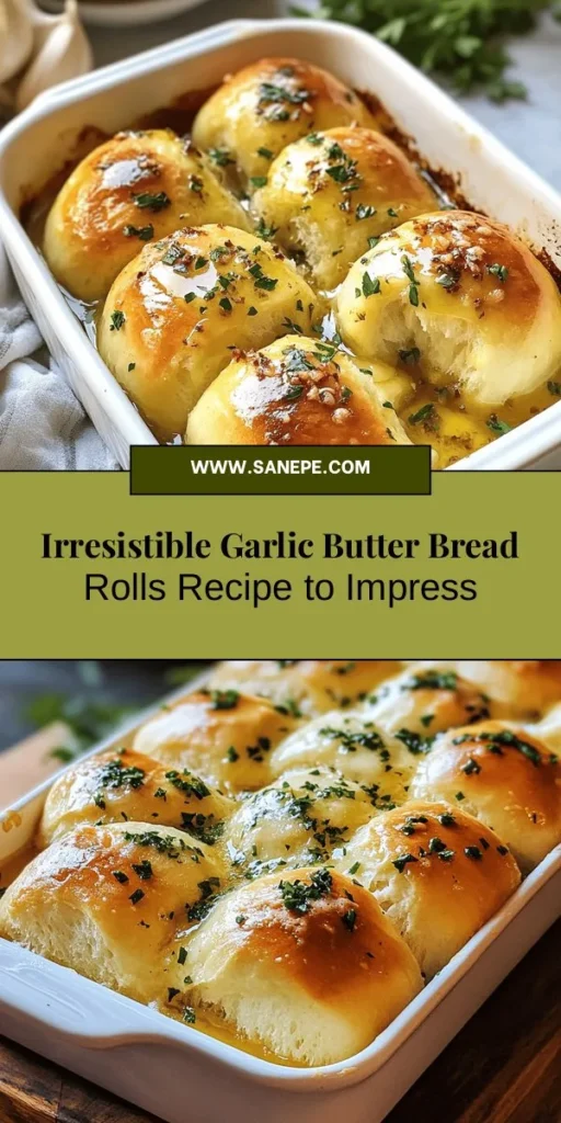 Indulge in the warmth and comfort of homemade garlic butter bread rolls! These fluffy rolls feature a golden crust, infused with rich garlic flavor and buttery goodness. Perfect for family dinners, festive gatherings, or a cozy night in, they complement any meal beautifully. Enjoy them on their own or with your favorite dishes. Get ready to delight everyone around your table! #GarlicButterRolls #HomemadeBread #Baking #ComfortFood #BreadRecipes #Foodie