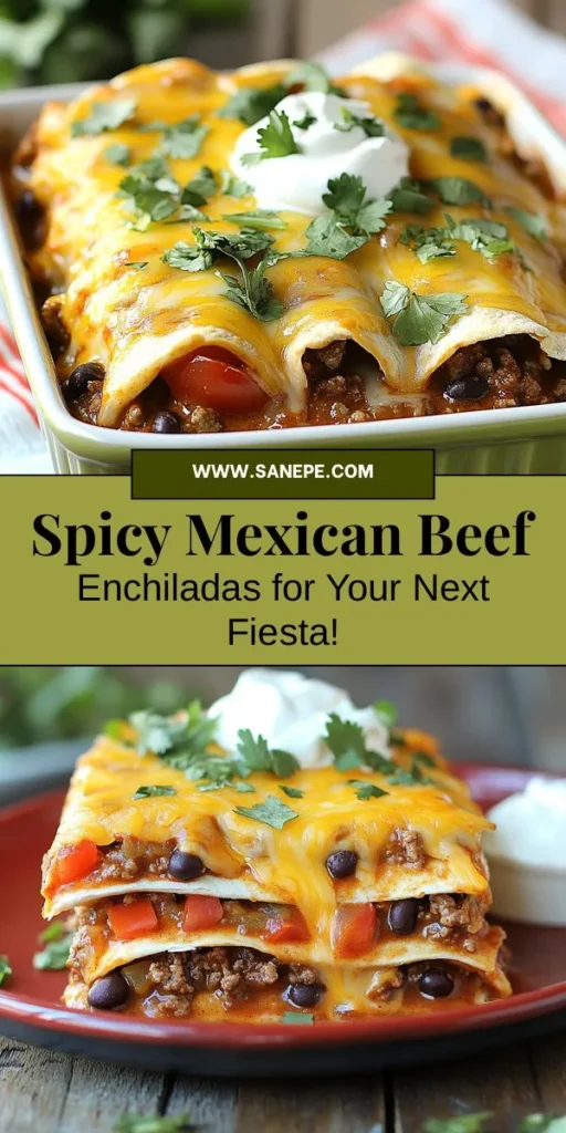 Discover the vibrant world of Mexican cuisine with this Spicy Mexican Beef Enchiladas Fiesta recipe! These delicious rolled tortillas filled with succulent ground beef, zesty spices, and creamy cheese are perfect for any occasion. Learn how to customize your enchiladas and fill your kitchen with mouthwatering aromas. Gather your family and friends for a flavorful meal that celebrates culture and togetherness! #MexicanCuisine #Enchiladas #ComfortFood #SpicyBeef #CookingAtHome #FoodieFun