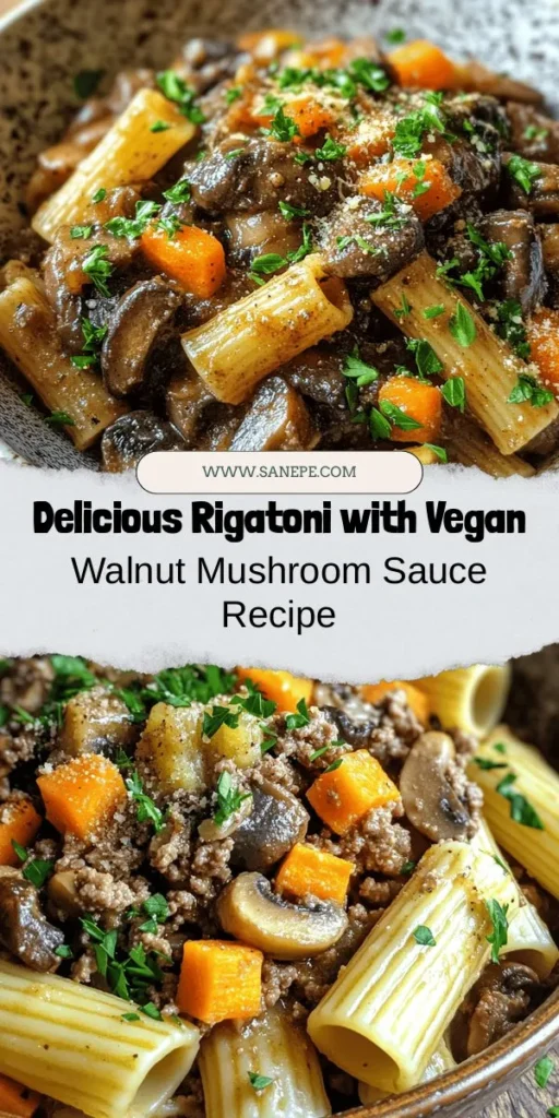 Discover the delightful world of plant-based cooking with Rigatoni and Vegan Walnut Mushroom Meat Sauce! This hearty dish combines the satisfying flavors of traditional Italian cuisine with the nutritional powerhouse of walnuts and mushrooms. Perfect for vegans and meat lovers alike, this recipe is a must-try. Enjoy its rich taste while benefitting from healthy ingredients. Dive into this delicious adventure today! #VeganRecipes #PlantBased #ComfortFood #PastaLovers #HealthyEating